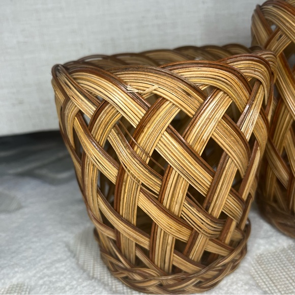 VTG Wicker Basket Planter Braided Woven Cachepot MCM Boho Cottage Set of 3 - Picture 5 of 17